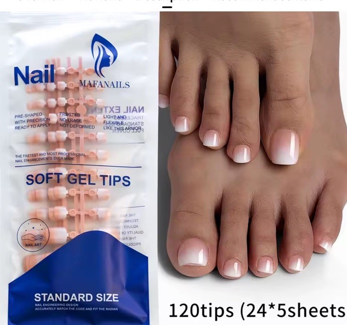 120pcs Short Square False Toe Nail Tips Pink French 3 Pack