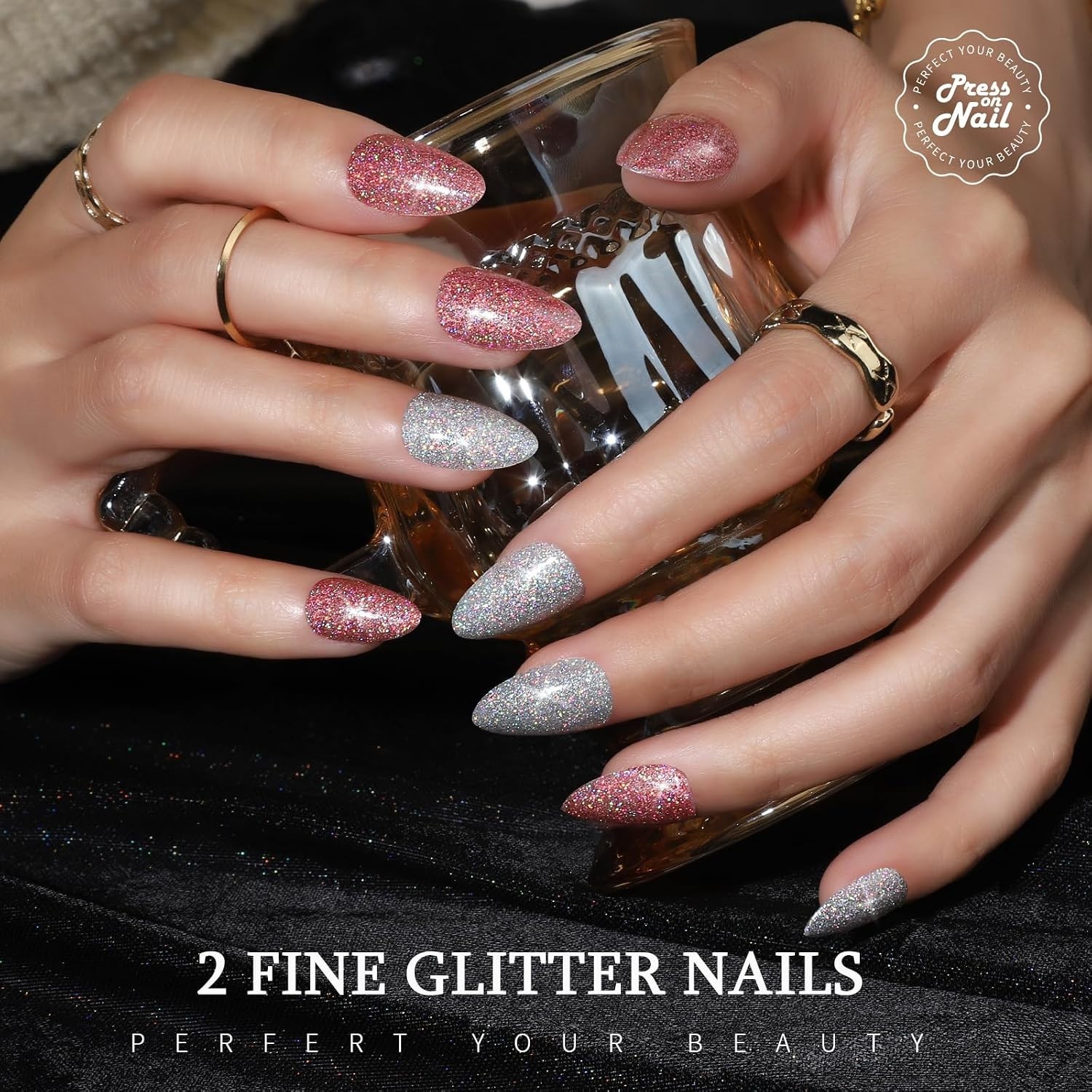 12 Sets of Short Almond Press On Nails with Glue & Nail File: 288PCS Variety