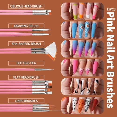 Nail Art Kit, Nail Art Brushes Set, Nail Design Kit Dotting Tools, Fine A-Pink