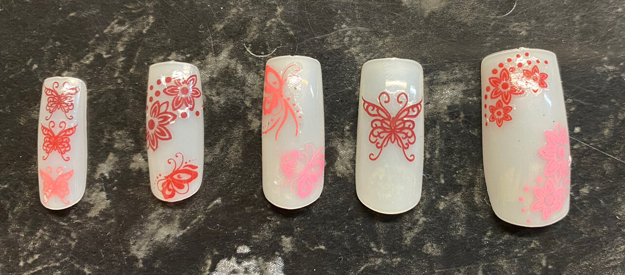 12 Sketch Henna Mehndi Arty Red Pink Butterfly Flower Nail Transfers Uk Seller