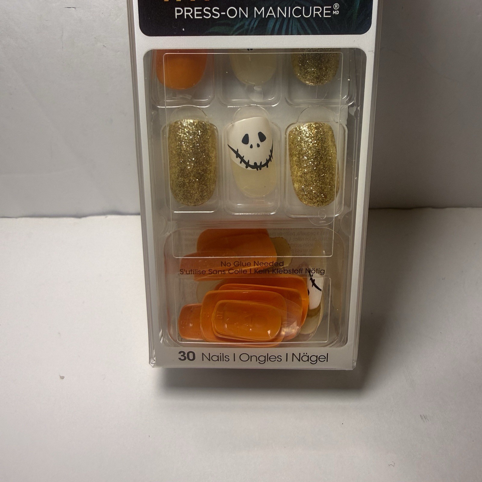 KISS imPRESS HAYRIDE 30 Press-On Nails Glow in Dark Skeleton Glitter Orange Fall