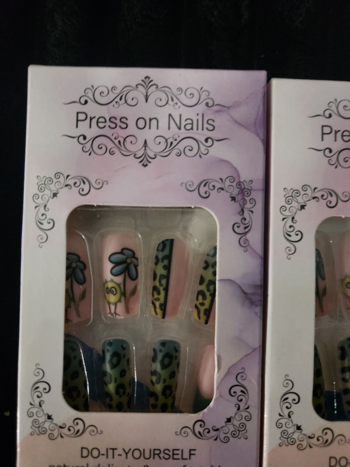 Pre-Designed Pink/Green Multicolor Animal Floral Press-On Nails Nail Art Set