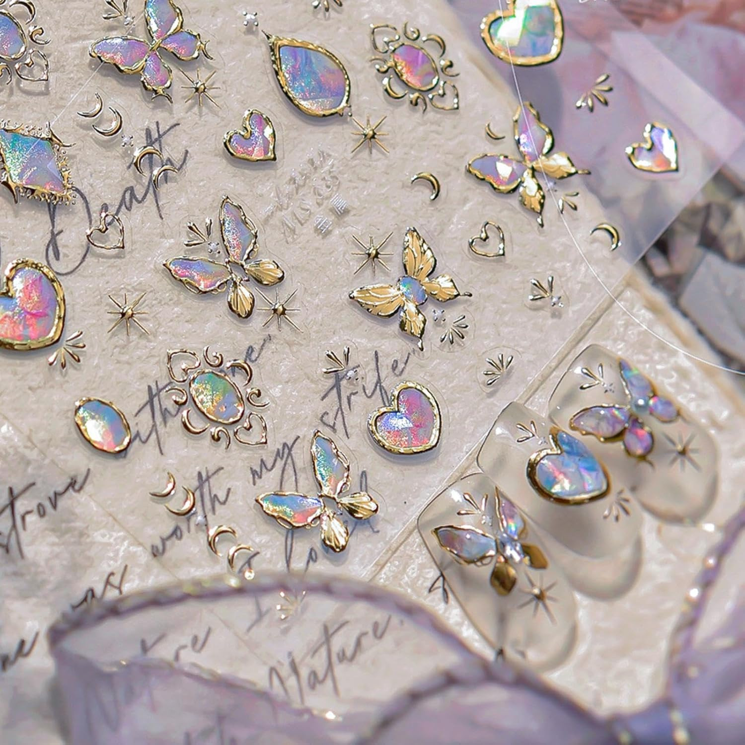 Butterfly Nail Stickers for Nails Art Gold Nail Art Stickers with Design 5D Embo