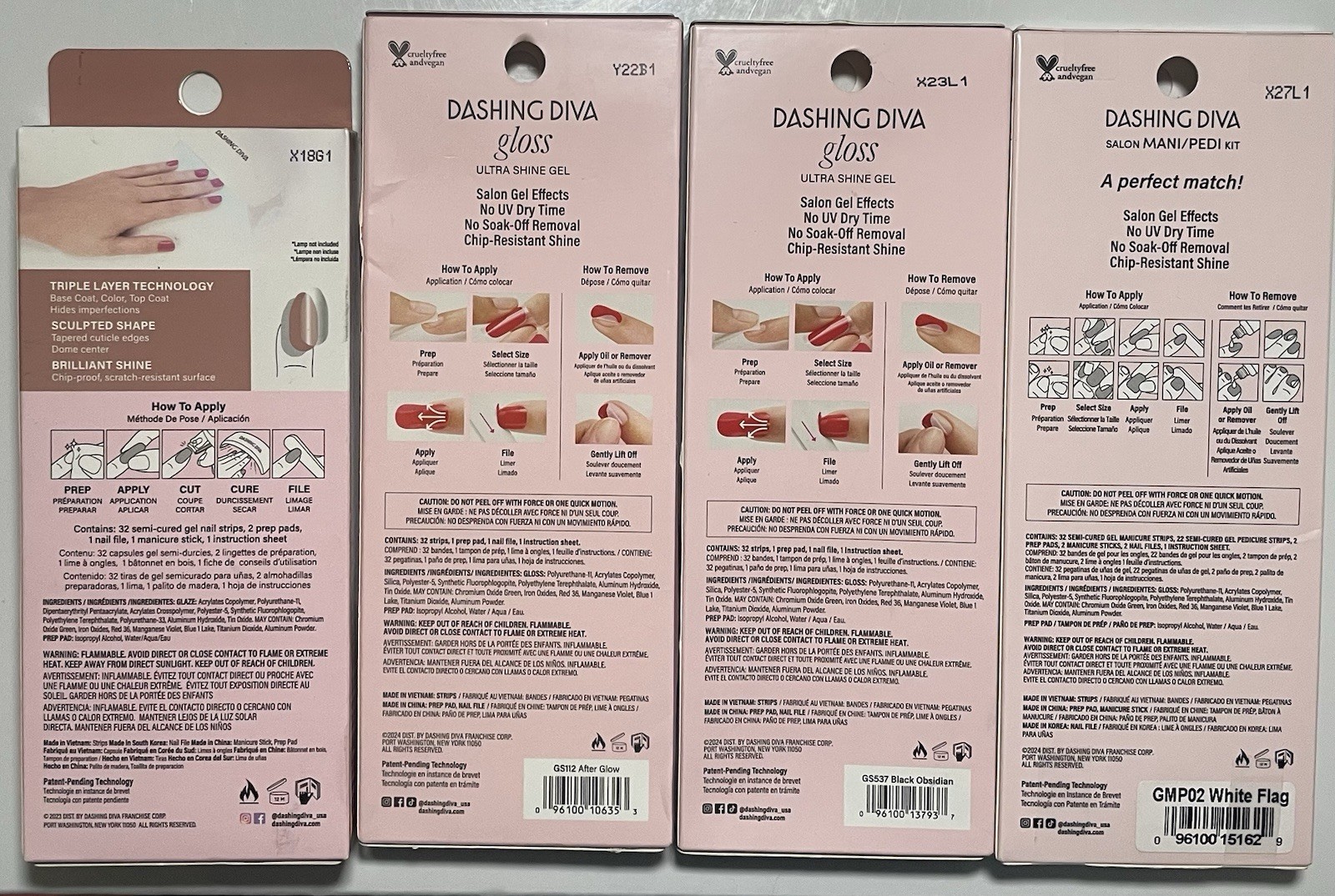 Dashing Diva Gel Nail Strips lot – Nude Ombré, Pink, Black, White Mani Pedi