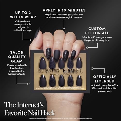 Deathly Hallows Press On Nails – Black Almond Matte & Glossy Finish | 30 Nail Ki