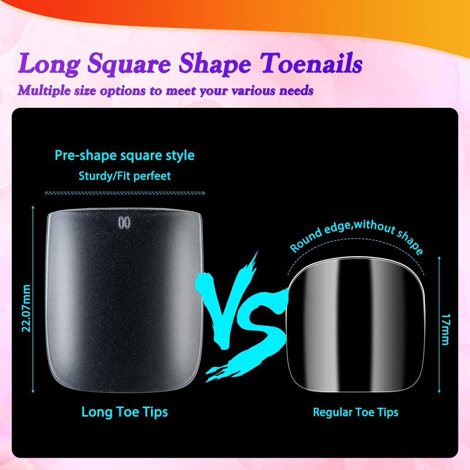 Long Square Toe Nail Tips Full Cover False Toenails Press on Nails 300PCS