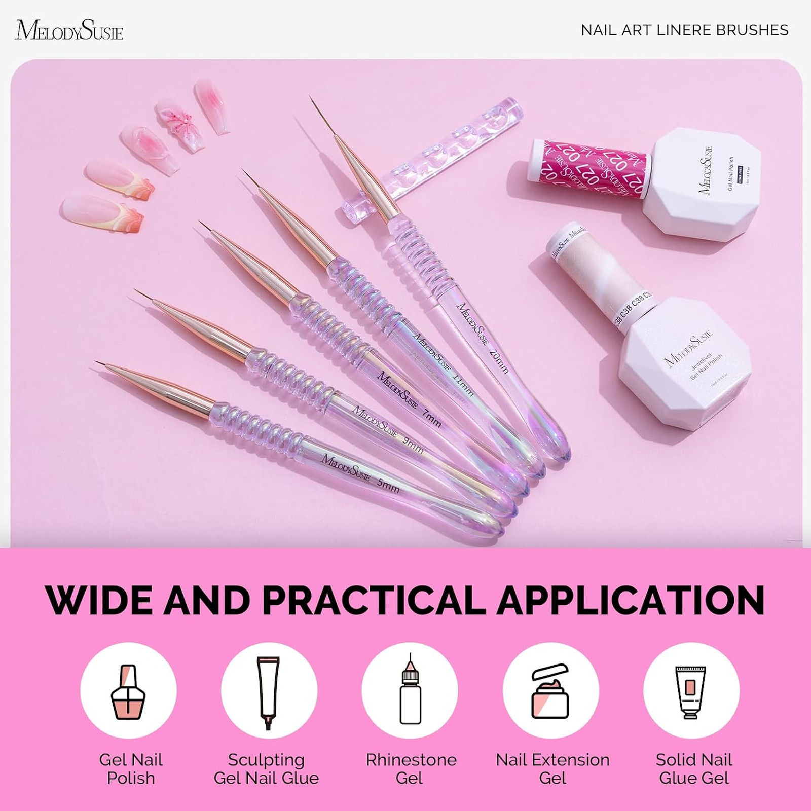 Nail Art Liner Brushes Set with Holder, Gel Polish Drawing Pen, Thin Long Line