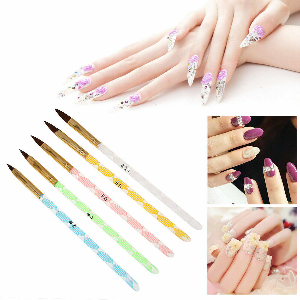 1Set/5pcs Acrylic Handle Nail Art UV Gel Carving Pen Liquid Powder Brush Set Kit