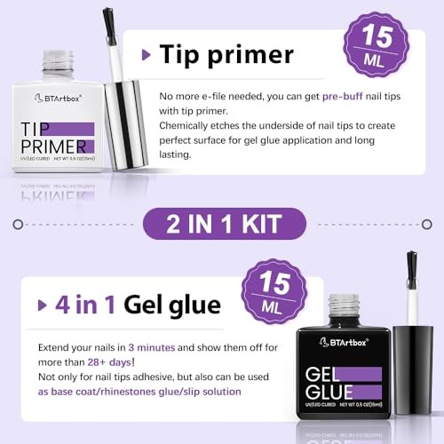 Nail Glue & Primer Set – 2 x 0.5 Fl Oz Acrylic French Clear 1-Glue & Primer