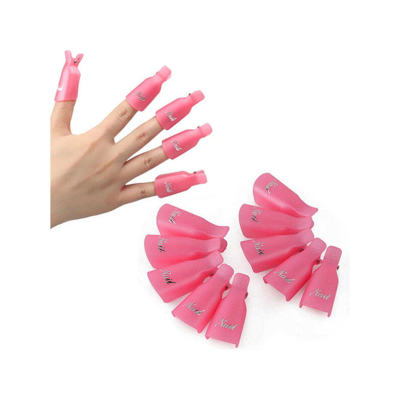 10pcs Nail Art Soak Off Clip Cap Pink Plastic Nail UV Gel Polish Remover