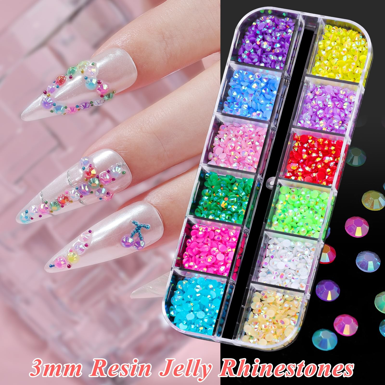 11000pcs Nail Rhinestones and Pearls for Nail Art, 3mm Resin AB Transparent J…