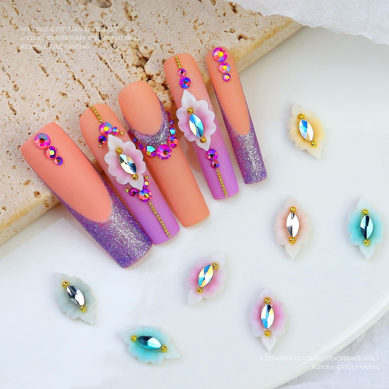 20 Grids 3D Resin Nail Flowers and Rhinestone Set for Nail Art Charms