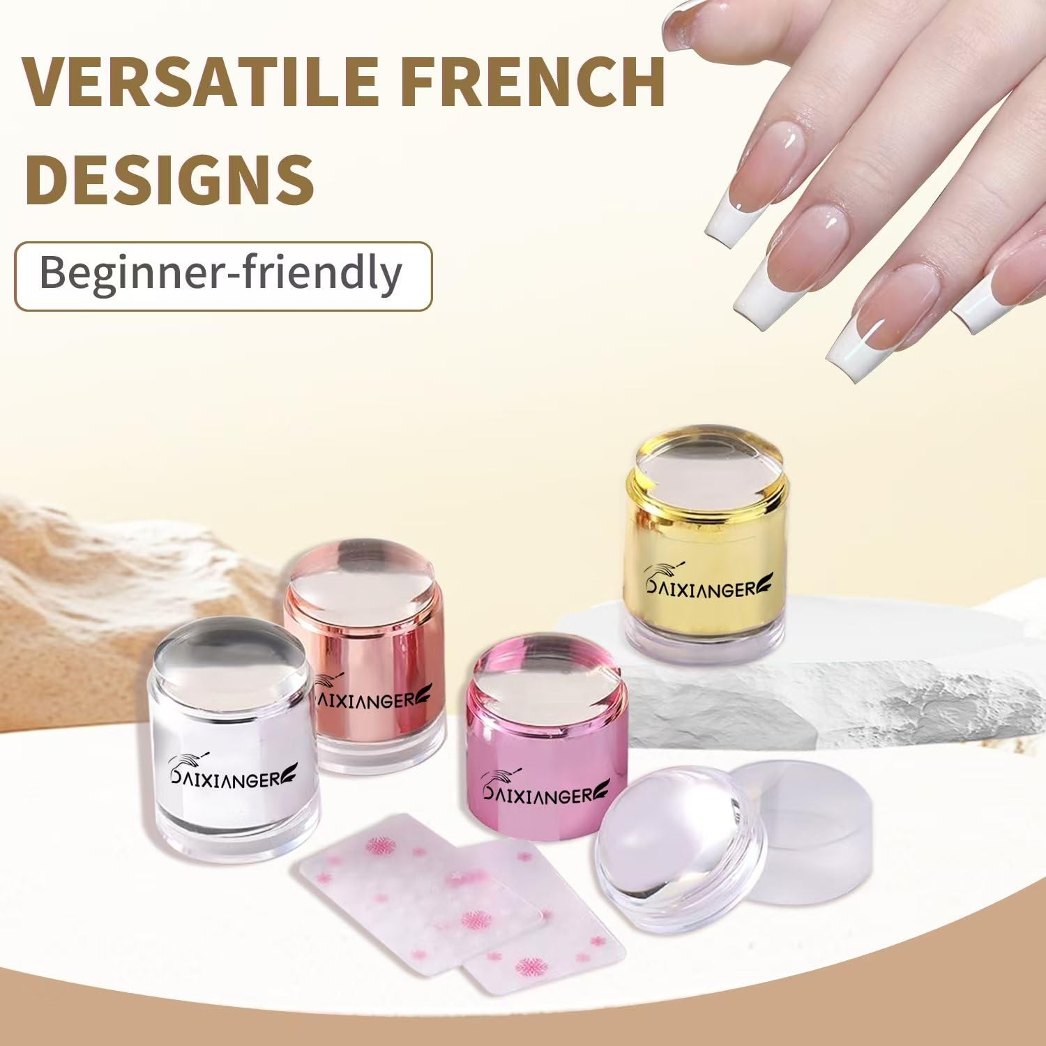 Double-End French Tip Stamp, Professional French Tip Nail Stamper, Clear Sili…