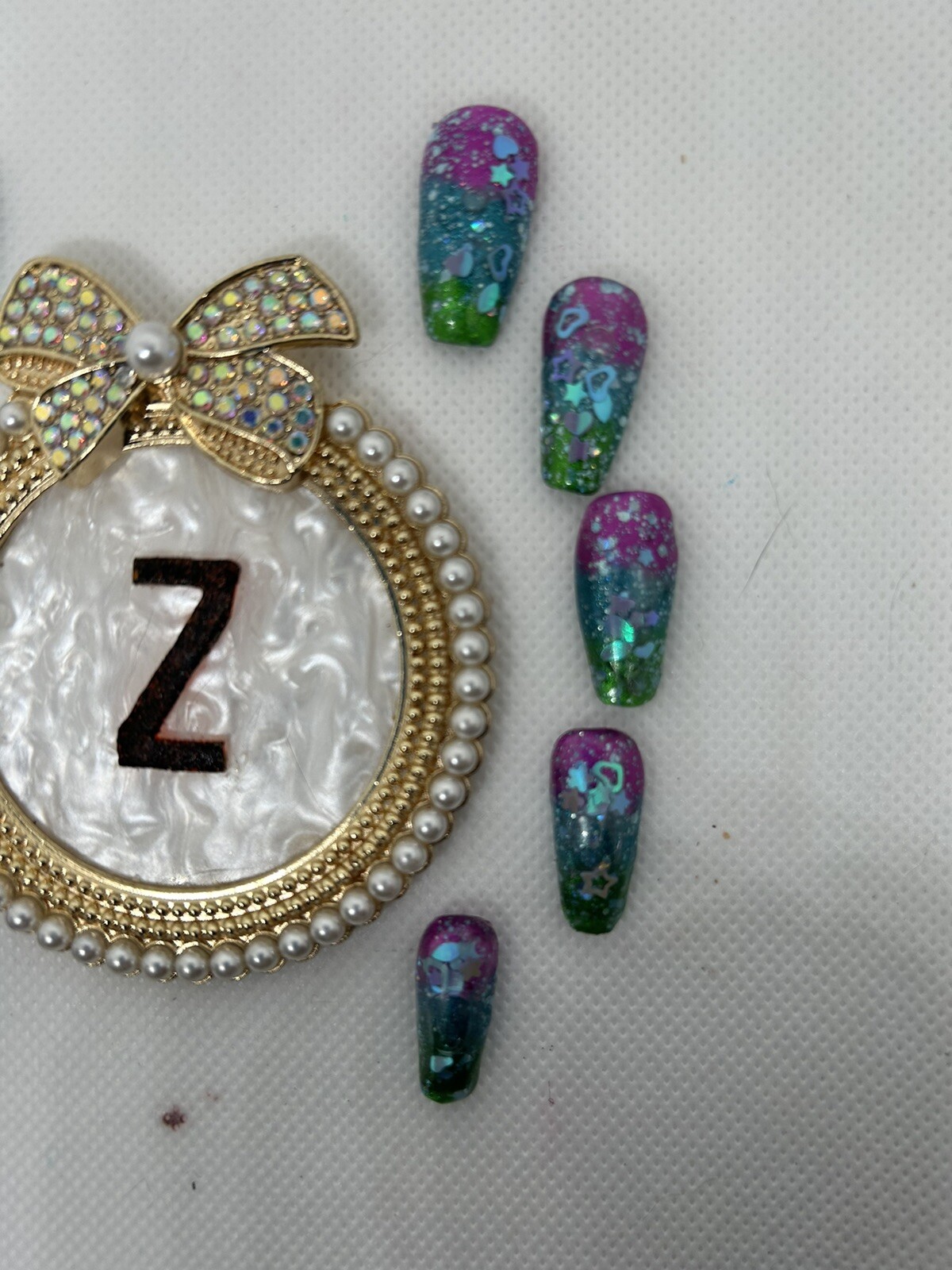 Z NAILZ! Handmade Aquarium M Press On Nails In Blue, Purple & Green