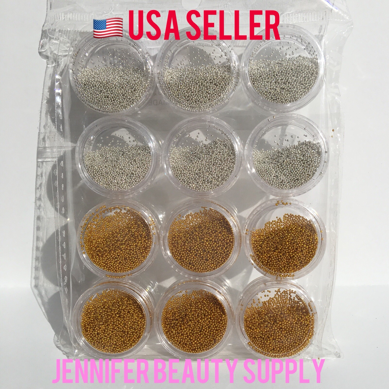 12 POTS GOLD AND SILVER CAVIAR MICRO BEADS NAIL ART ACRYLIC UV 3D DECORATION USA