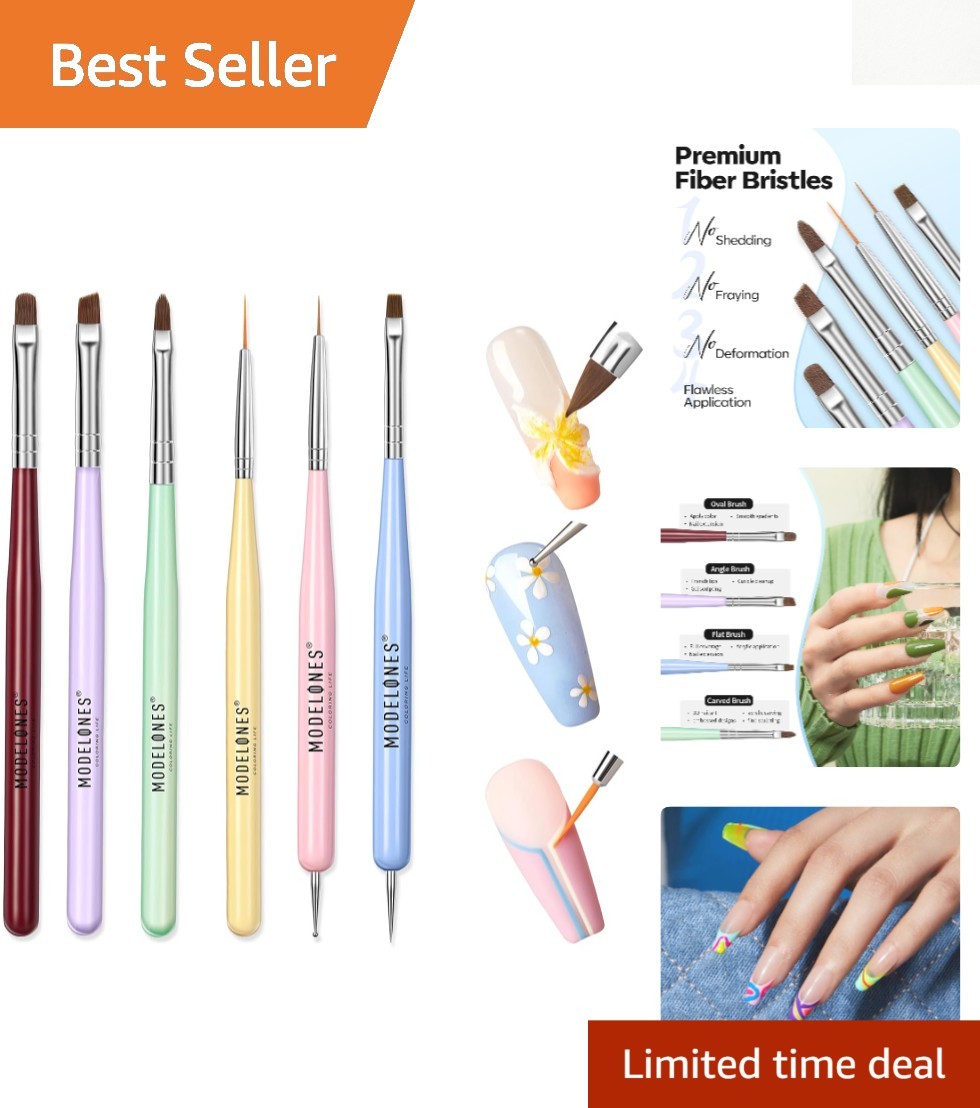 6-Piece Nail Art Brush Set for Gel Polish & 3D Design Enthusiasts