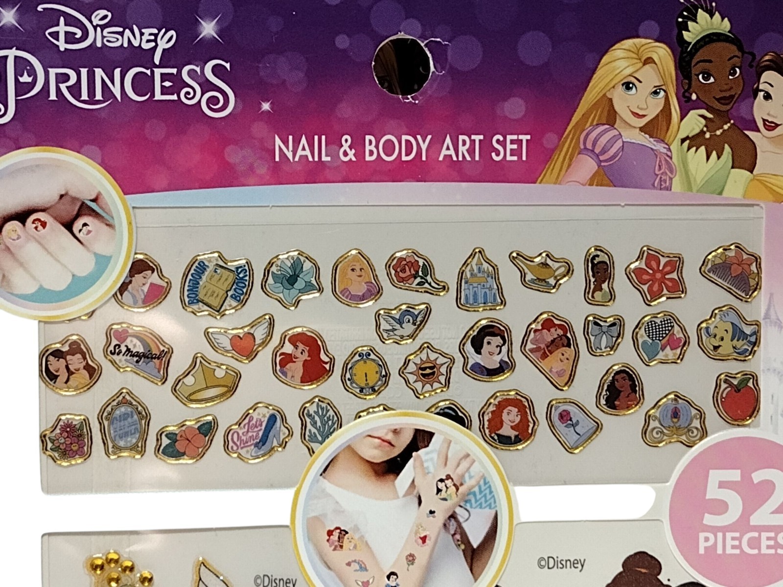 3 Disney Princess Kids Cartoon NAIL BODY STICKER ART SET Temporary Tattoos Decal