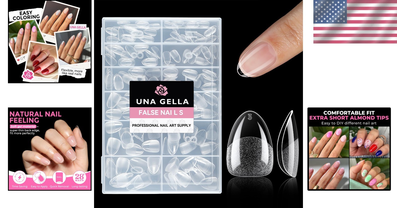 Nail Tips Short Almond Clear 216Pcs Full Cover Gel Acrylic DIY Salon