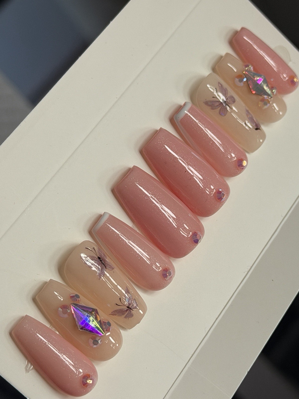 ✨ CUSTOM Press On Nails YELLOW PINK FLOWER BLING Flower 10p SET W Kit