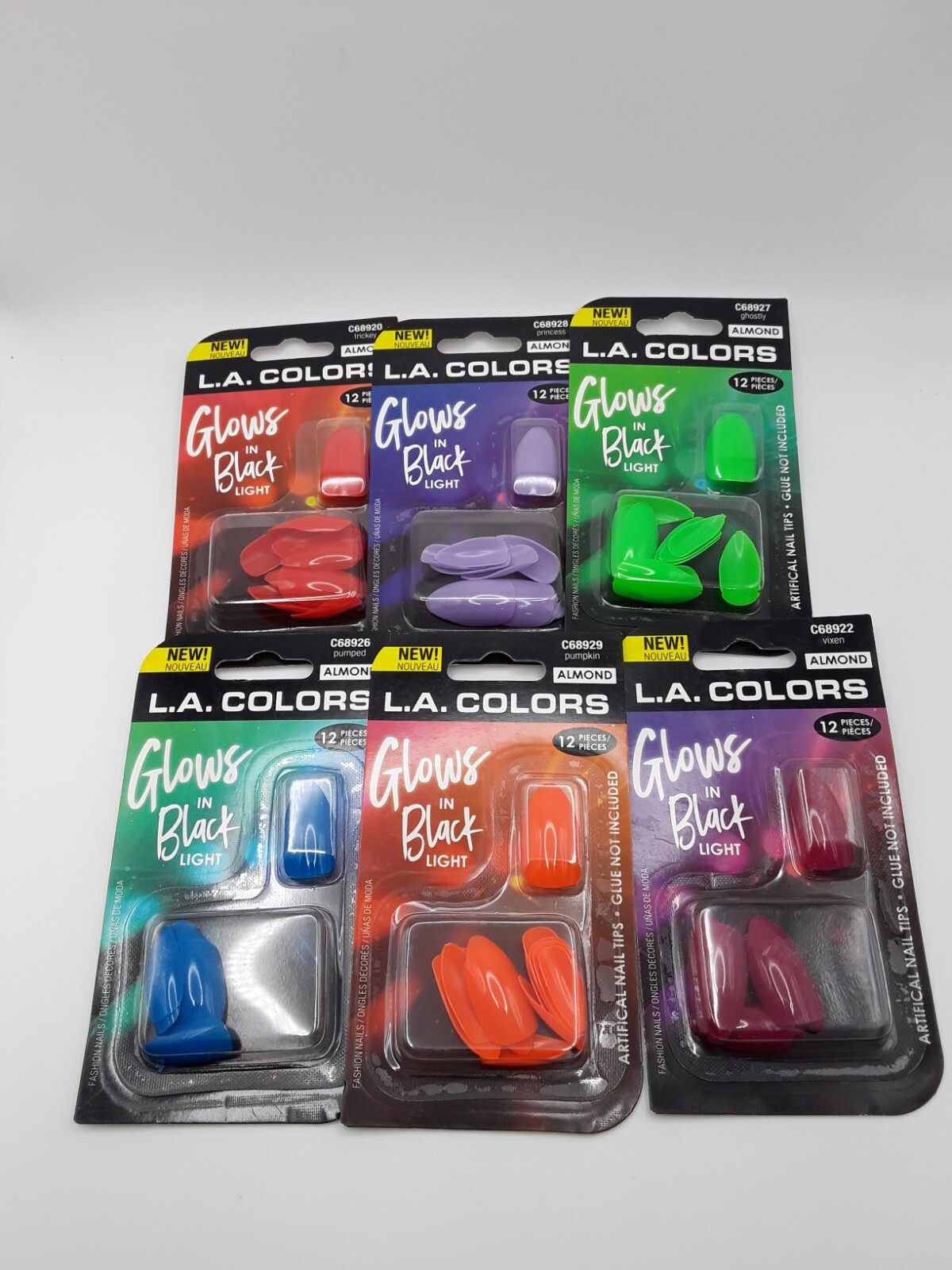 x 6 L.A. COLORS GLOWS IN BLACK LIGHT ARTIFICIAL NAILS