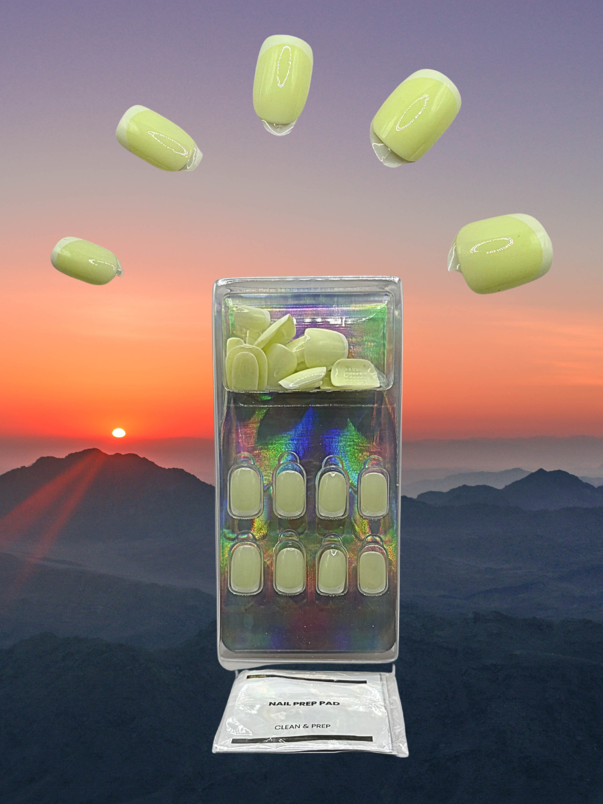 MIMO Press-On Nails Square – Pistachio Green to White Ombre, 24pcs Reusable set