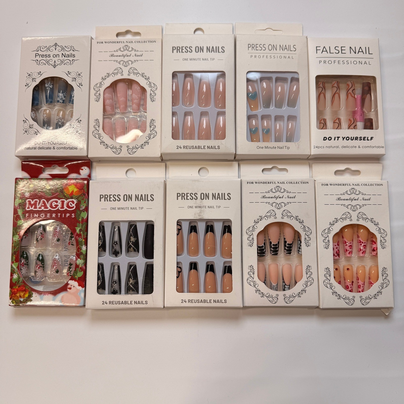 Lot of 10 Pack of 24 New False Press On Nails Assorted Designs and Colors №N9