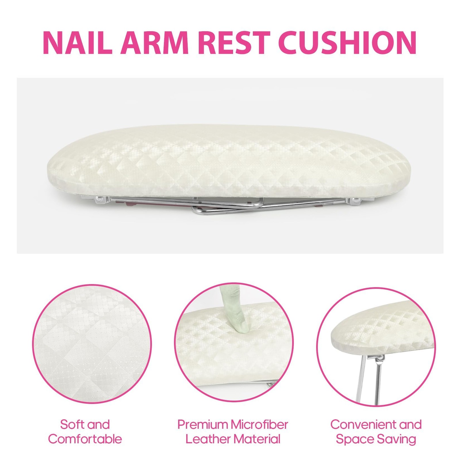 Foldable Nail Arm Rest with Soft Leather Cushion for Manicure, White