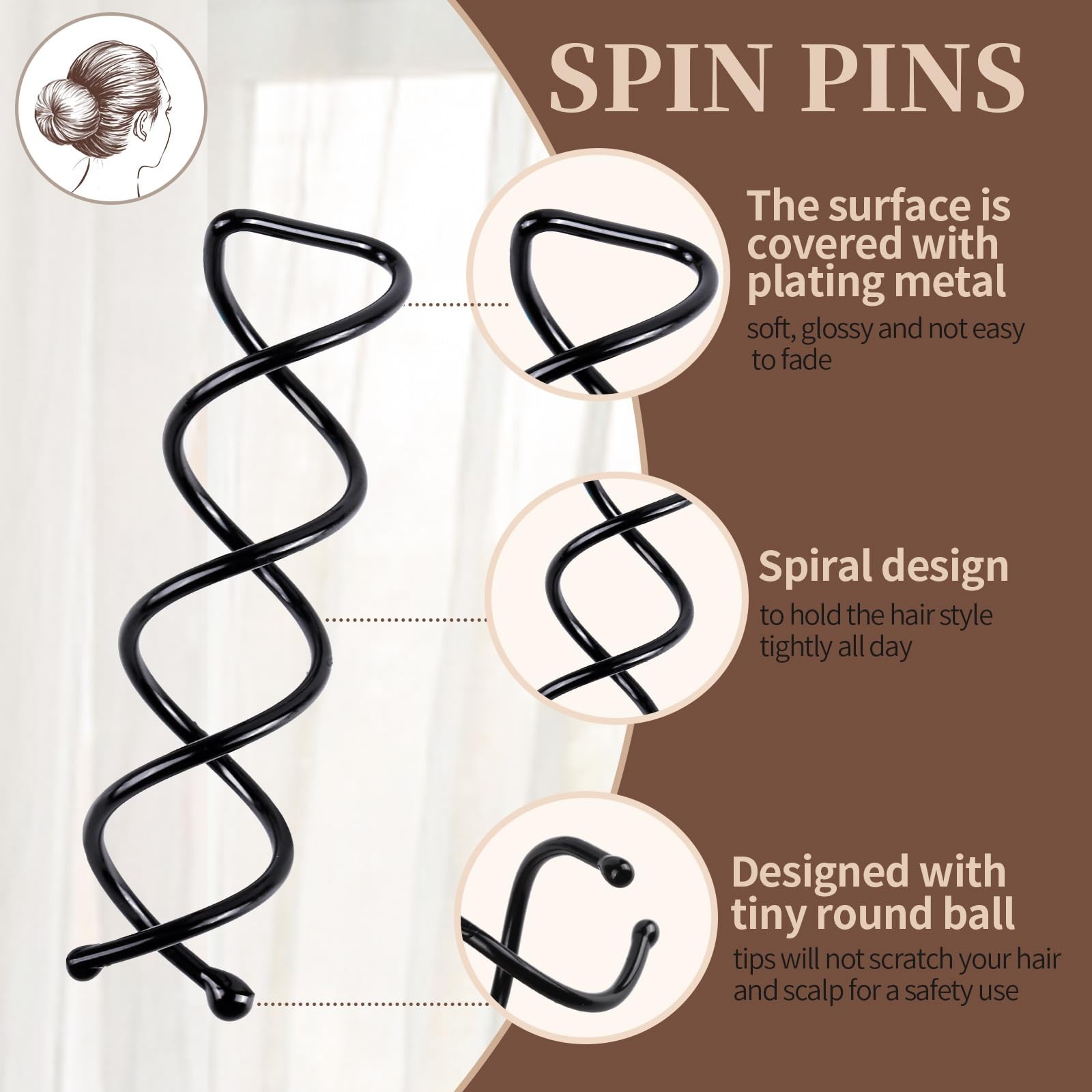 20PCS Spiral Hair Pins, Spin Pins Bobby 1 Count (Pack of 20), Black