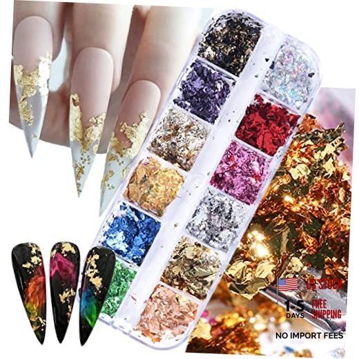 Holographic Nail Glitter 12 Colors Sparkly Ultra-Thin Aluminum Foil Nail Foils