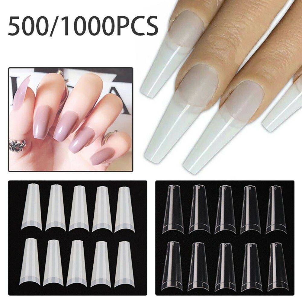500/1000Pcs Half Cover Acrylic Gel Tip UV Gel Flat French Coffin False Nail Tips