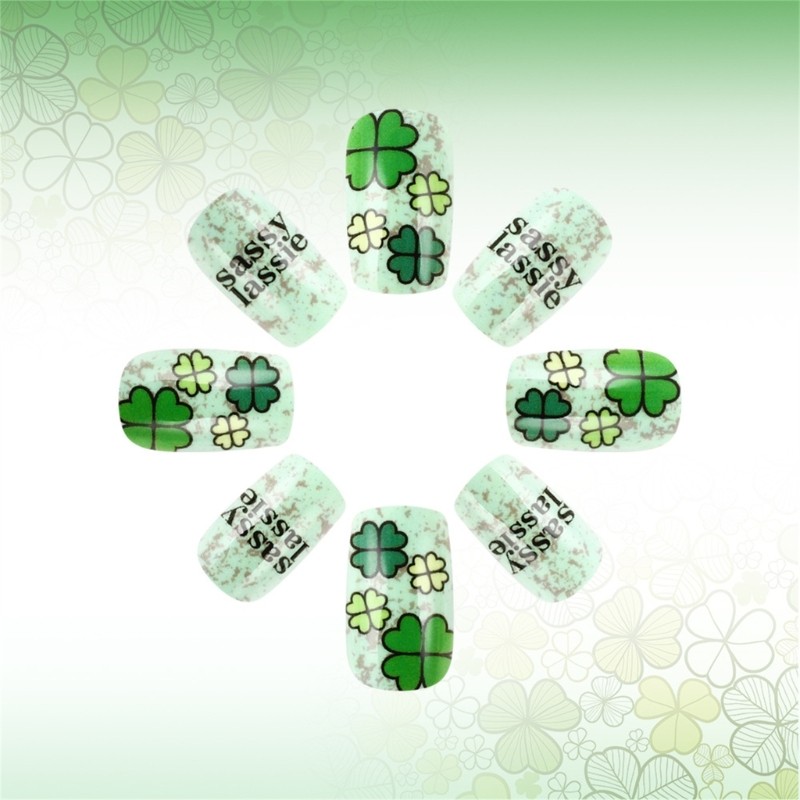Patrick s Day 24 Pieces Short Coffin Press on Nail with Irish Green Shamrock