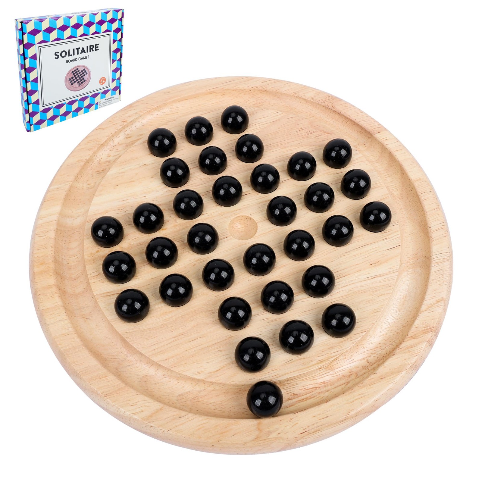 Offelec Wooden Solitaire Board Game with 33 Piece 8.7 inches, Black
