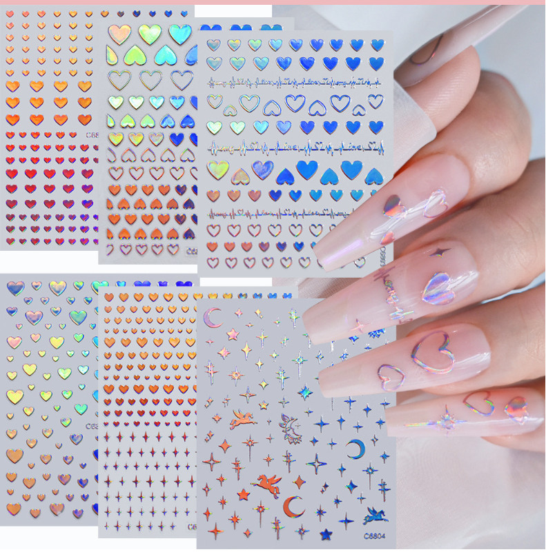 6 Sheets Set Heart Star Gold Silver Nail Art Sticker Decoration Manicure NS53