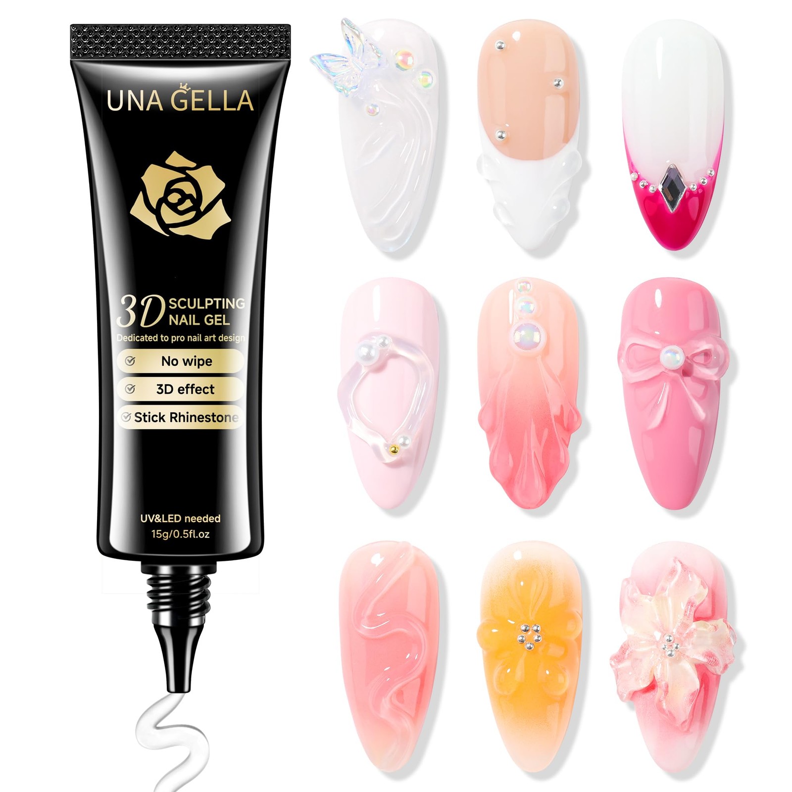 UNA GELLA 3D Gel Nail Art, Sculpting G el Glue 15g 4 in 1 clear