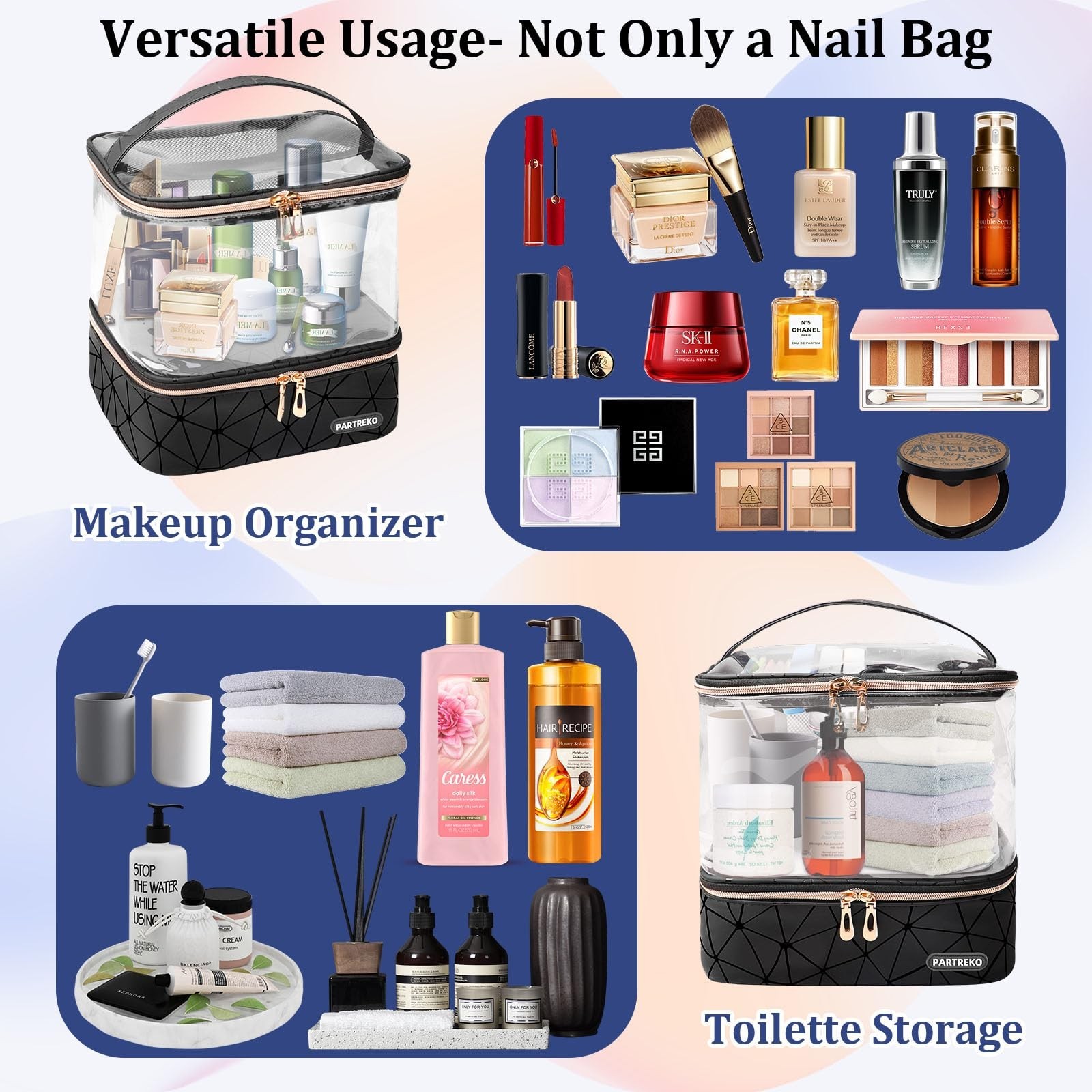 Clear Nail Polish Organizer Holds 60 Bottles (15ml/0.5fl.oz)& Nail Lamp, Doub…