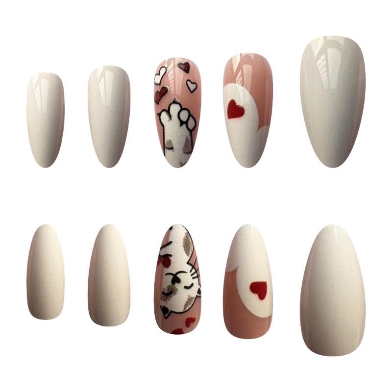 Lovely Cats False Nail Heart Artificial Nail Glossy Press On Nail for Woman