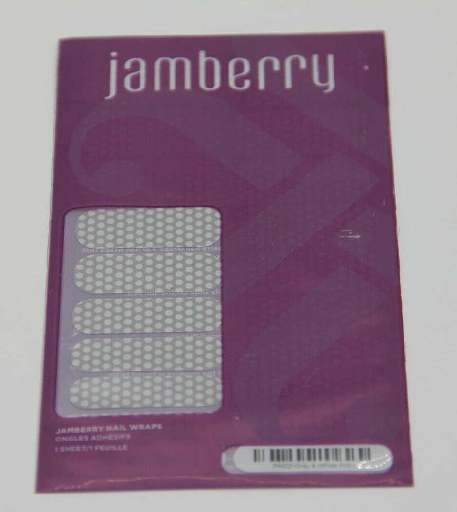 Jamberry Nail Wraps (New, PK02-Gray & White Polka, 1 Full Sheet, Adhesive)