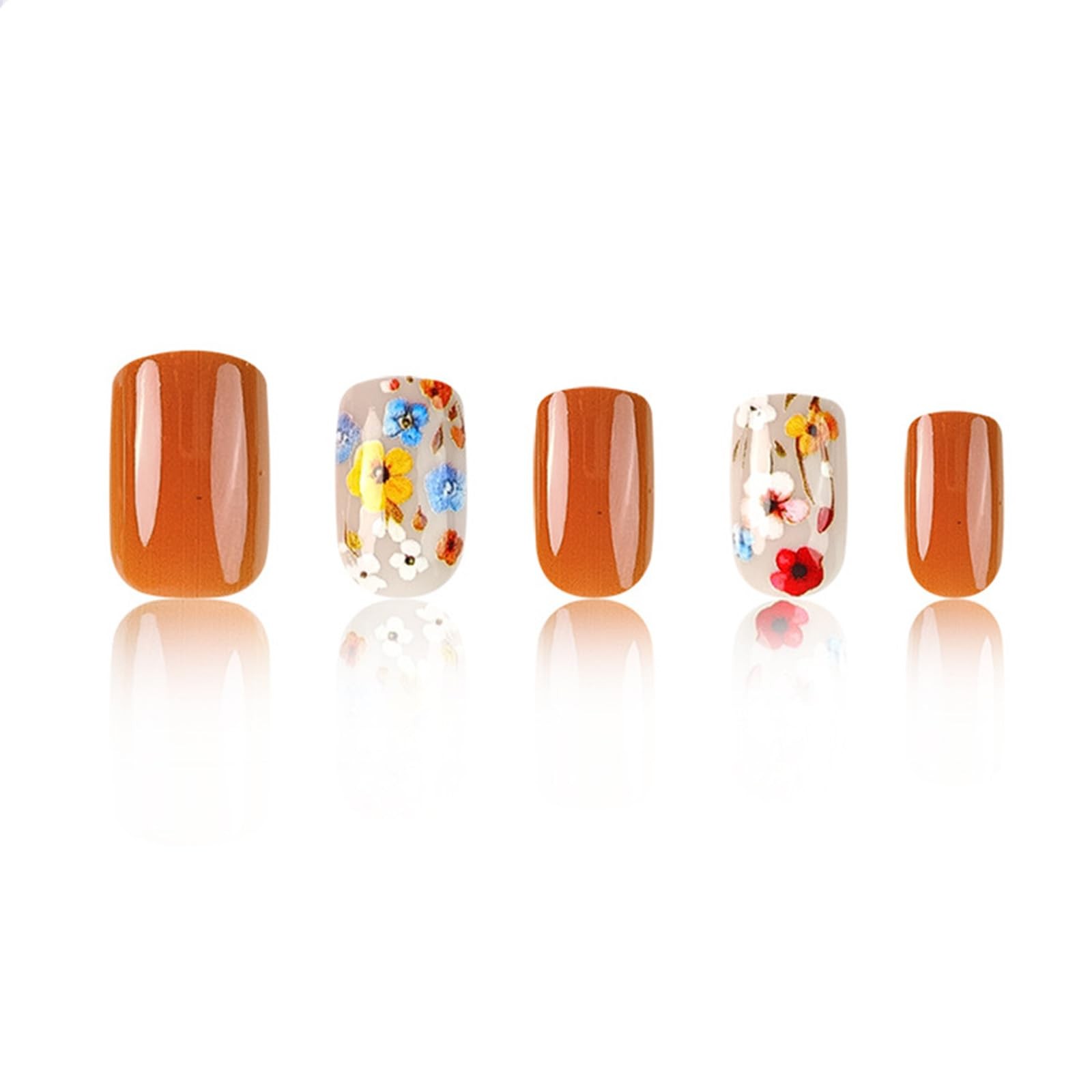 Flower Press on Nails Short Square Medium (Pack of 24), Style 18