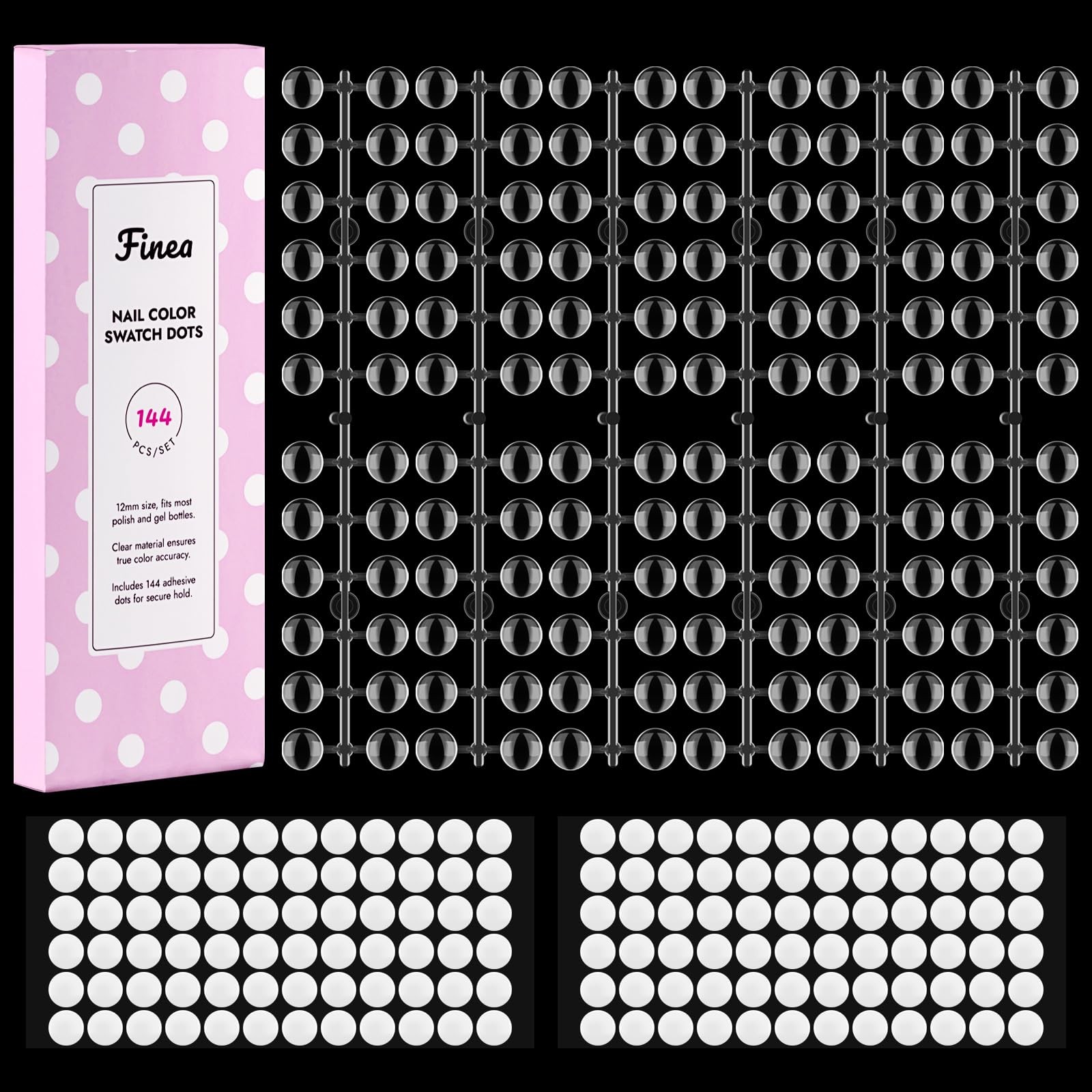 144pcs Nail Polish Color Display Swatch Dots with Stickers Clear Transparent …