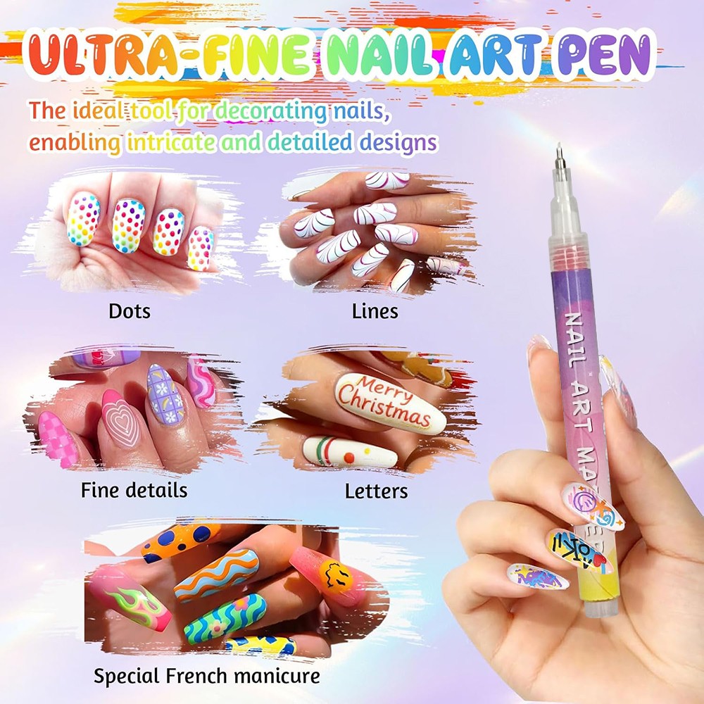 12Colors Nail Art Pens Set, 2026 New DIY Nail Art Markers Drawing Painting Line.