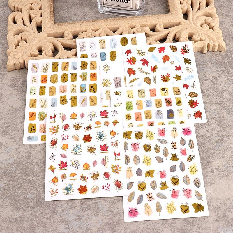 Autumn Leaf Maple Nail Sticker Geometric Lines Fall Leaves Nail Art Sticker