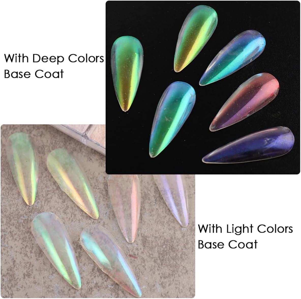 6 Colors Chrome Nail Powder Set, Mirror Effect Metallic Iridescent Mica Powder f