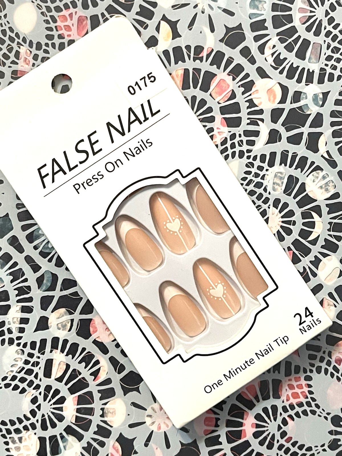 False Nail NUDE with WHITE FRENCH TIP and HEART DETAIL One Minute Nail Press On
