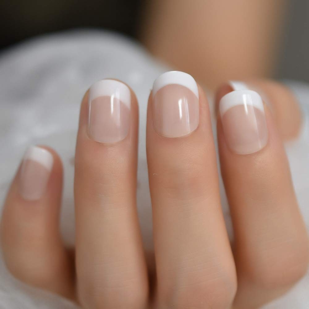 Natural Nude French Press On Nails Short Round Fake Nails Tips Girls Salon Ma…