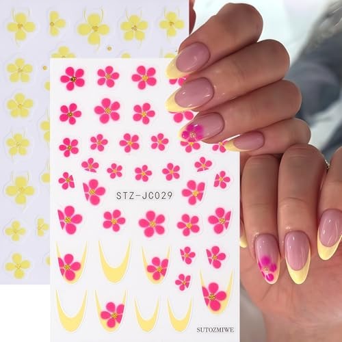 4 Sheets Flower Nail Stickers 3D Self-Adhesive Nail Decals with Summer Floral