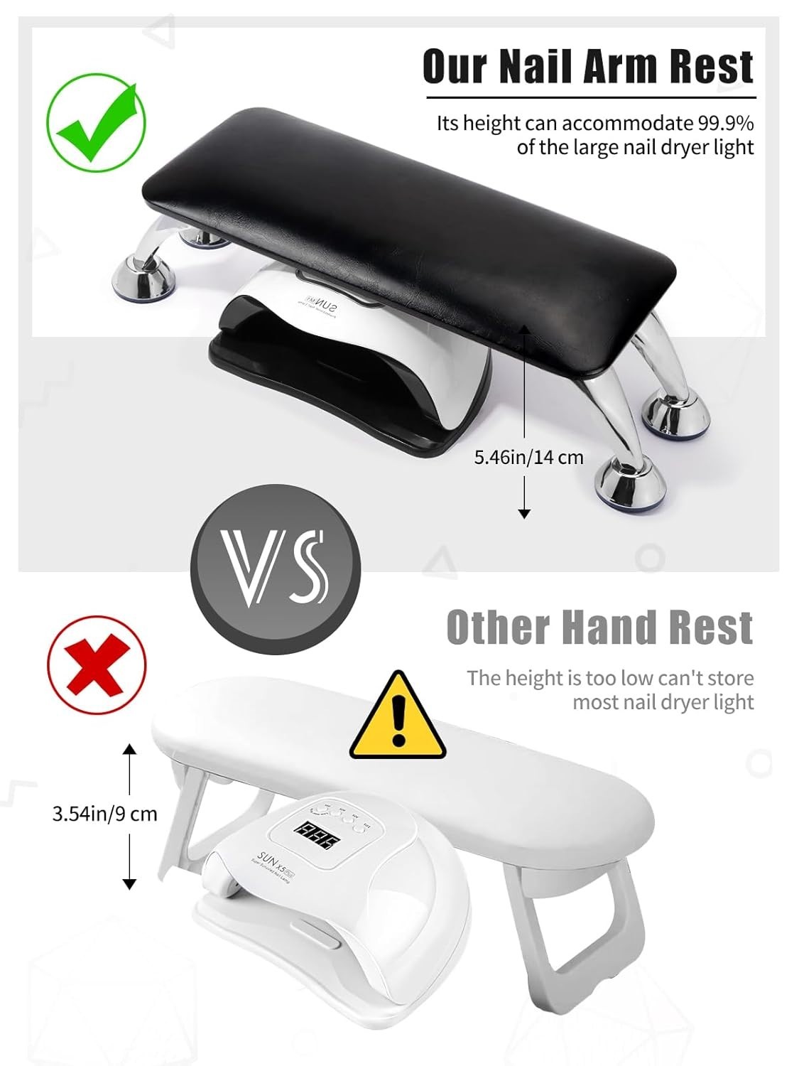 Professional Manicure Hand Pillow with Adjustable Stainless Steel Legs – Black