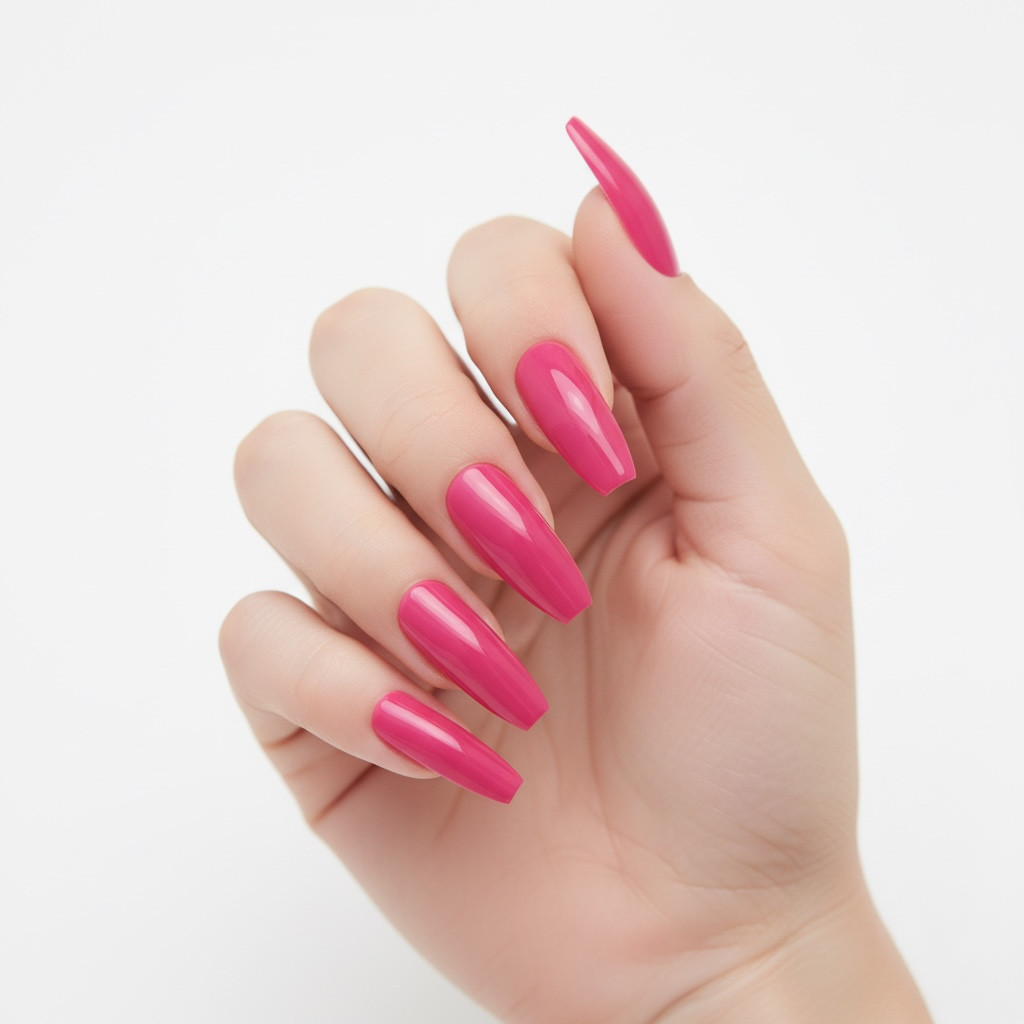 Pink Press On Nails Extra Long Coffin Ballerina Glue On Artificial Fake Nails