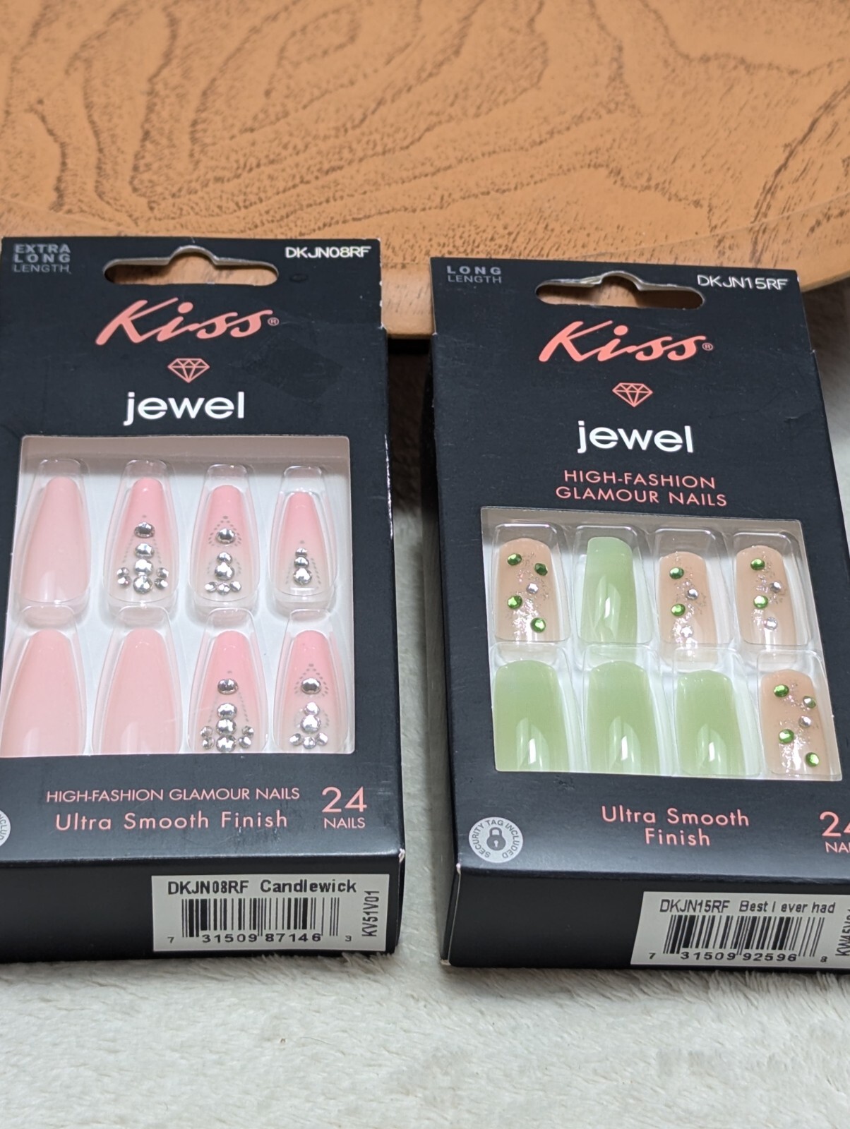 Kiss Jewel High Fashion 2 BOXES Glamor Nails Long& Extra Long Sparkly Jewels NIB