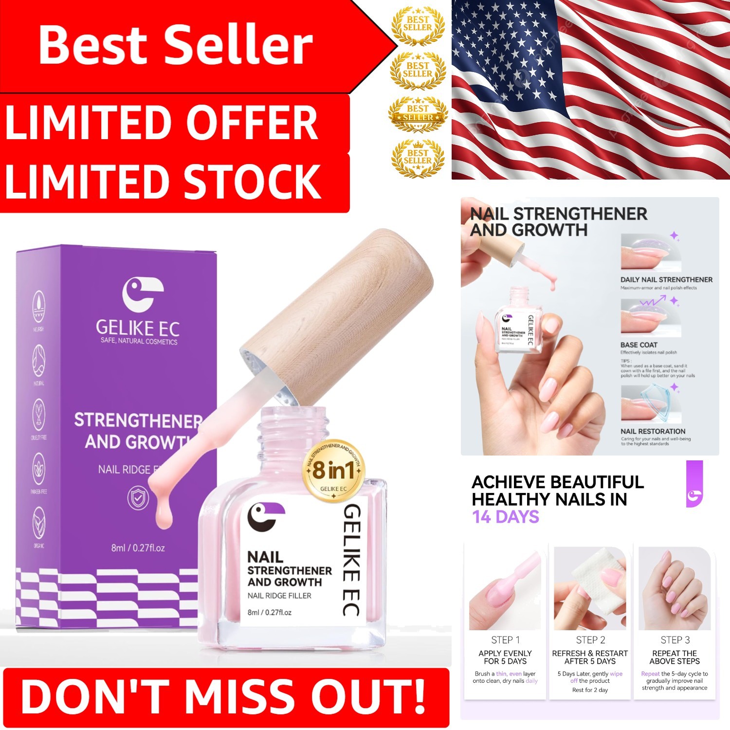 8-in-1 Nail Ridge Filler & Strengthener: Protein Gel for Beautiful Nails