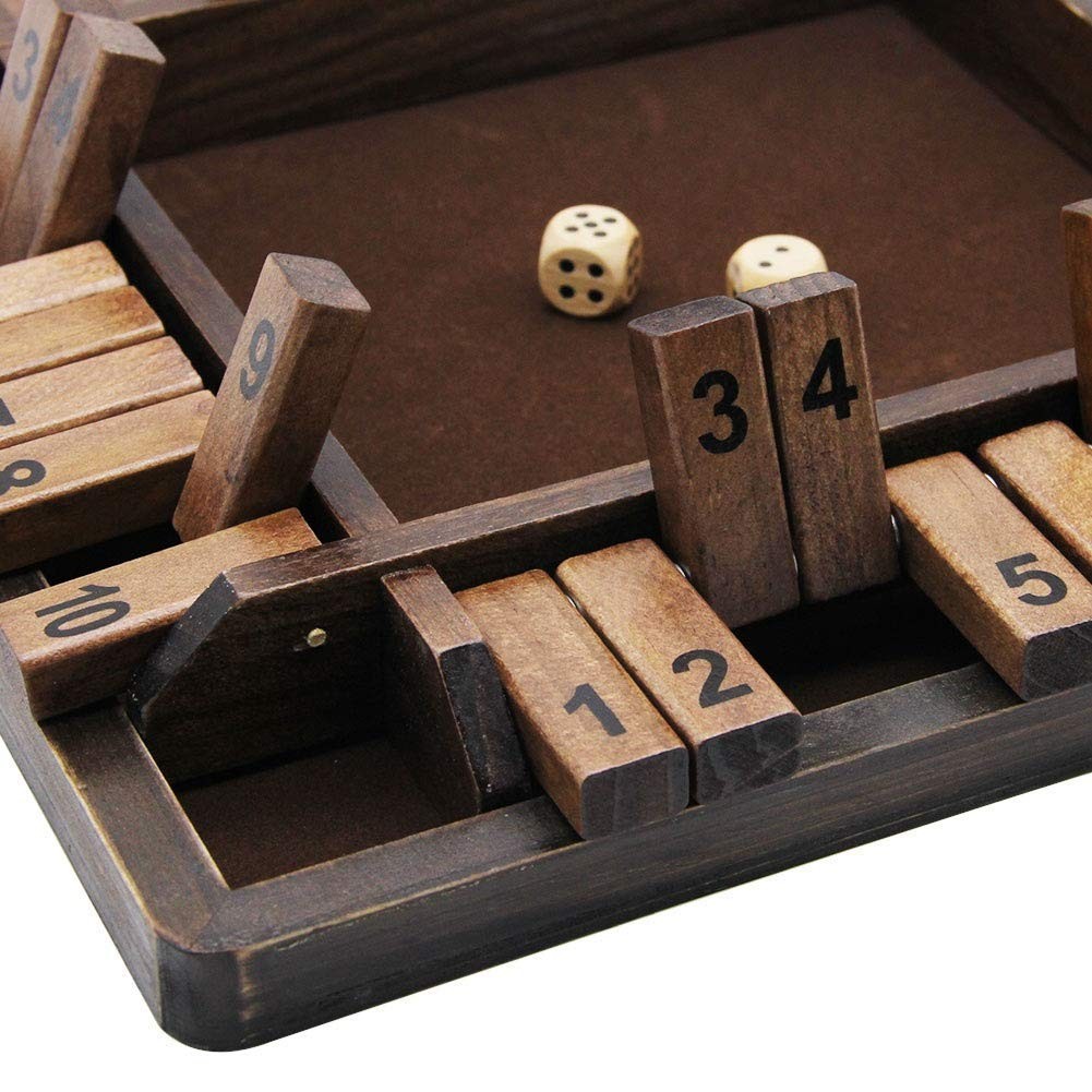 Juegoal Wooden 4 Players Shut The Box Dice 11.8 x x 1.4 inches, Brown